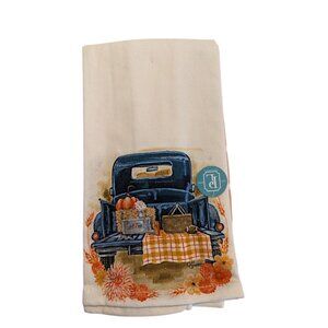 Vintage Blue Truck and Striped Kitchen Towels Picnic Time Fall Autumn Cotton NEW